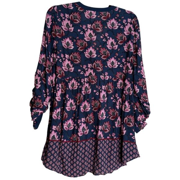 Dr2 Top Blouse Women Large Blue Pink Floral Boho Peasant Prairie Cottagecore - Picture 2 of 11